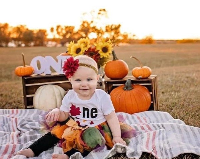 Fall 1st Birthday bodysuit Tutu and Headband set / Gold and Burgundy Thanksgiving Birthday Bodysuit / Baby 1st Birthday Thanksgiving
