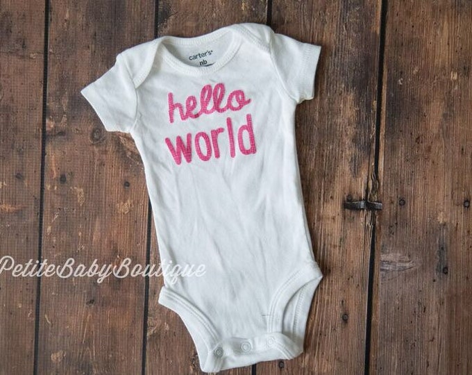 Hello World pink baby girl Bodysuit! Coming home outfits! "Hello world"