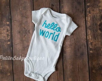 Hello World purple baby boy or girl unisex Bodysuit! Coming home outfits! "Hello world"