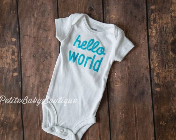 Hello World purple baby boy or girl unisex Bodysuit! Coming home outfits! "Hello world"