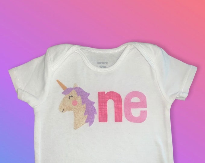 Unicorn first birthday bodysuit! Pink and purple unicorn first birthday / Rainbow one First Birthday Outfit!