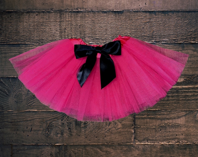 Pink infant or toddler tutu with black satin removable or interchangeable bow / bright pink baby tutu / dark pink tutu / newborn tutu