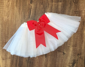 White Infant Tutu: Red Interchangeable Bow, Holiday Outfit