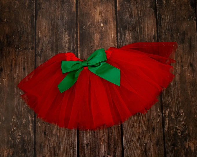 Red baby tutu or toddler tutu with green satin removable interchangeable bow / Red and Green Christmas Tutu / first birthday / newborn tutu