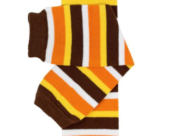 Thanksgiving Striped Baby Leg Warmers / Brown, Yellow, Orange and White Stripe Legging / Fall Leg Warmer for baby boy or baby girl