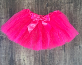 Bright Pink Infant Tutu: Removable Satin Bow, Baby Girl Dance Skirt