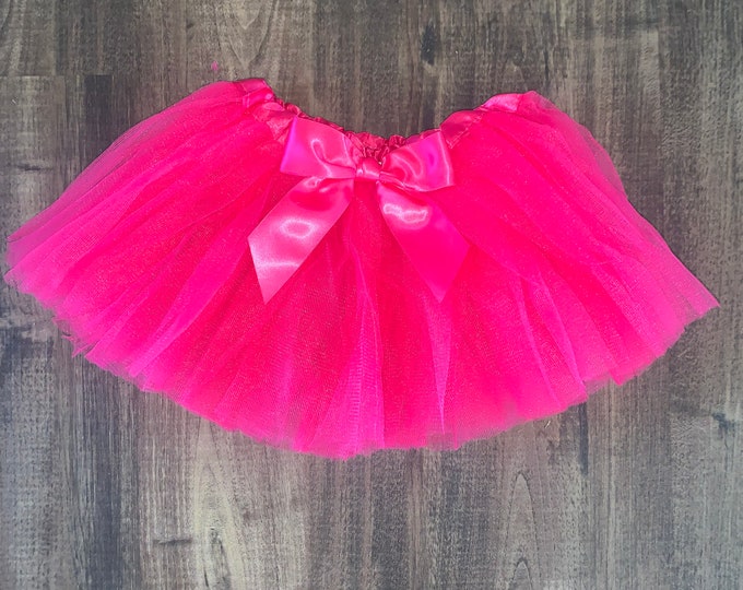 Pink infant or toddler tutu with pink satin removable or interchangeable bow / bright pink baby tutu / dark pink tutu / newborn tutu