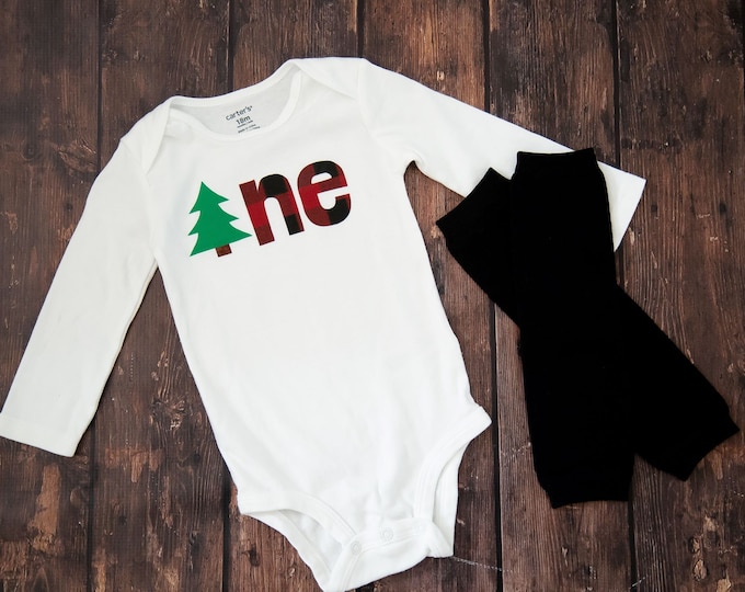 Christmas 1st Birthday Bodysuit and Black Leg Warmers! Forest Friends First Birthday! Lumberjack Birthday / Baby Bear shirt / Buffalo Plaid
