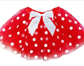 Red Polka Dot Baby Tutu: White Satin Bow, Christmas Costume