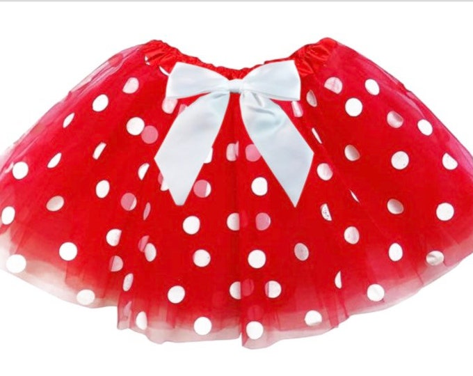 Red and white polka dot infant or toddler tutu with white satin bow / Minnie Mouse Red and White baby tutu / Christmas tutu / white polkadot