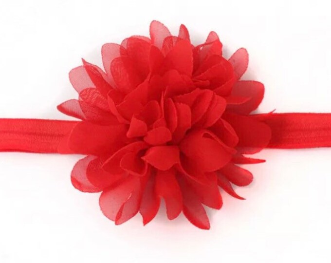 Red Flower Baby Headband / 4" Chiffon Flower on Red Elastic Headband / 5/8" FOE Elastic