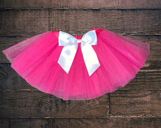 Pink infant or toddler tutu with white satin removable or interchangeable bow / bright pink baby tutu / dark pink tutu / newborn tutu