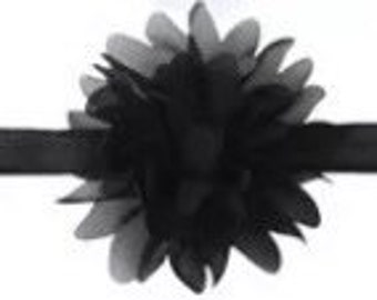 Black Flower Baby Headband / 4" Chiffon Flower on Black Elastic Headband / 5/8" FOE Elastic