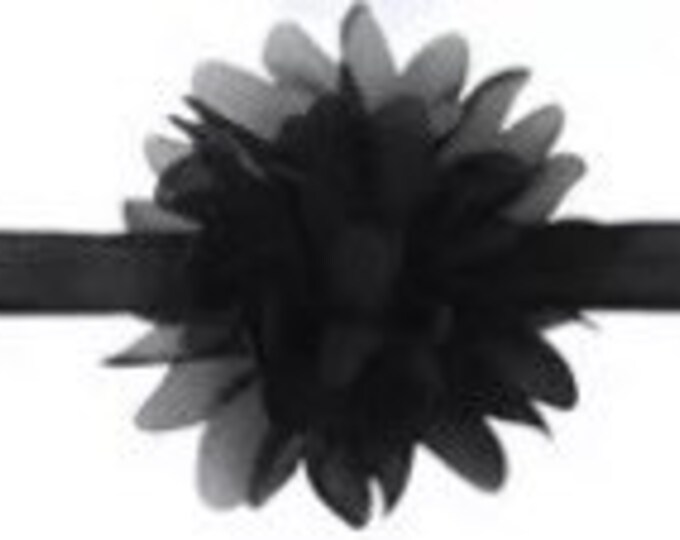Black Flower Baby Headband / 4" Chiffon Flower on Black Elastic Headband / 5/8" FOE Elastic
