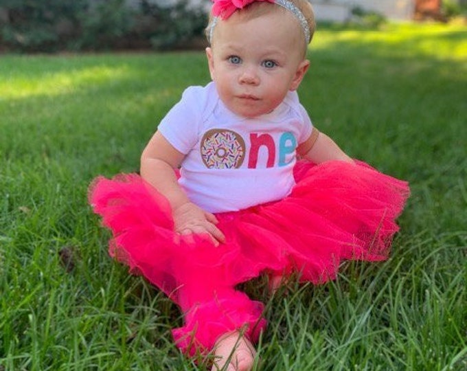 Donut grow up bodysuit / donut first birthday bodysuit with matching headband, leg warmers & tutu! Rainbow sprinkle donut First Birthday!