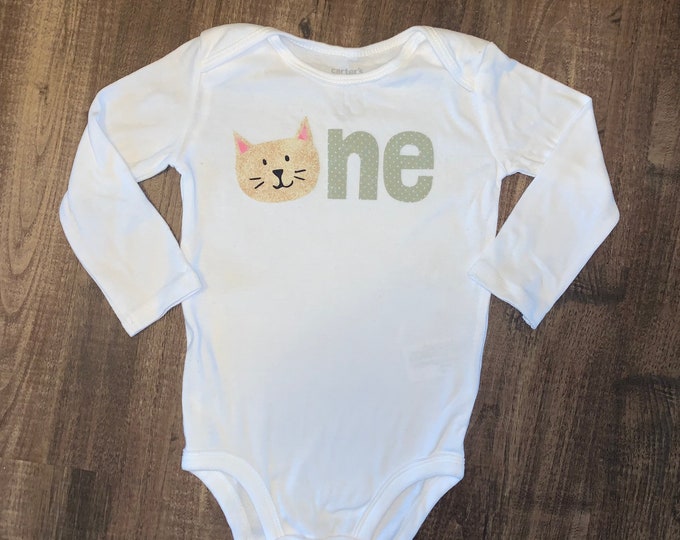Kitten 1st Birthday Outfit! Gold and sage green kitten one First Birthday Bodysuit! Kitten birthday