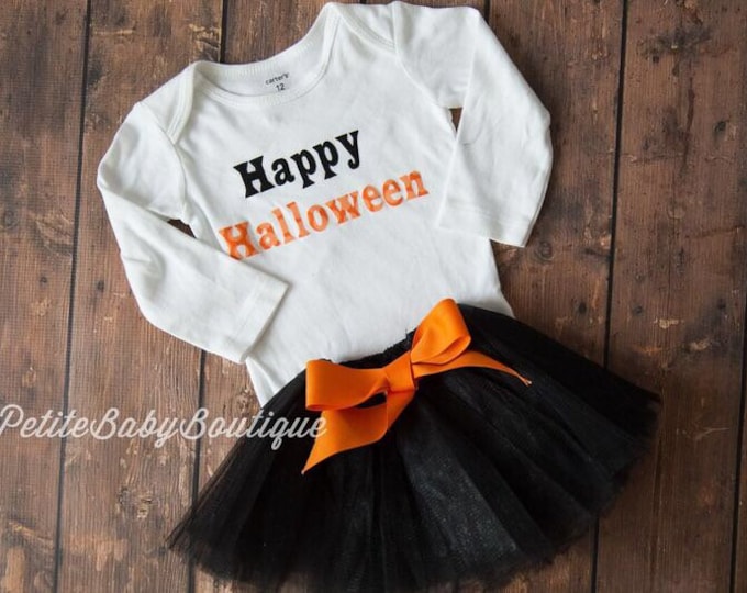 Happy Halloween bodysuit and matching tutu / Halloween Baby / Baby Girl  Halloween / halloween costume / halloween tutu /black & orange tutu