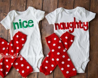 Naughty and Nice twin boy or girl Bodysuits! / christmas baby outfit / baby girl Christmas / christmas twins / boy/girl twins / boy twins