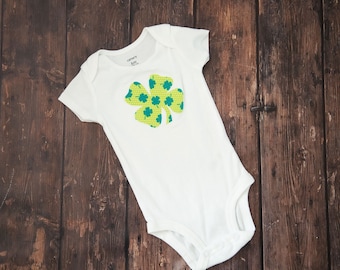 Green shamrock baby bodysuit for baby girl! St. Patrick's day baby bodysuit lime and kelly Green Clover / 4 leaf clover / newborn
