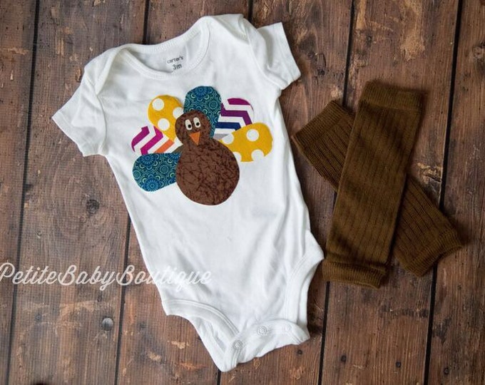 Thanksgiving Turkey Bodysuit and Brown cable knit leg warmers