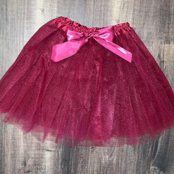 Burgundy infant or toddler tutu with burgundy satin removable or interchangeable bow / white and burgundy tutu / wine colored tutu
