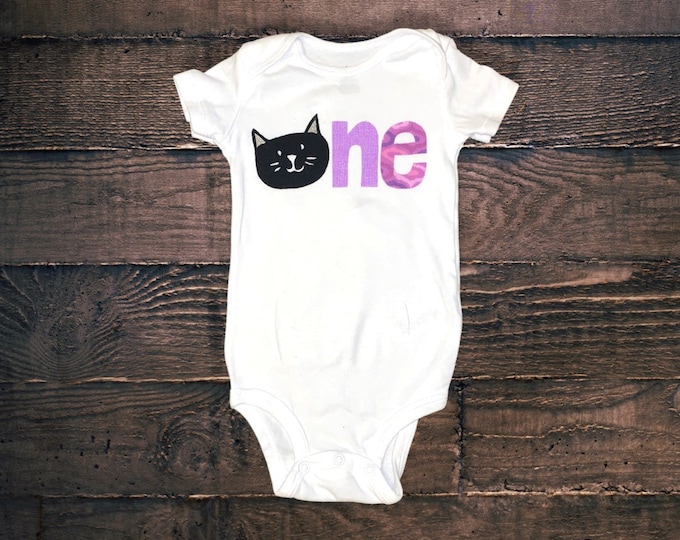 Kitten 1st Birthday Outfit! Black cat one First Birthday Outfit! Purple Kitten birthday! Kitty birthday