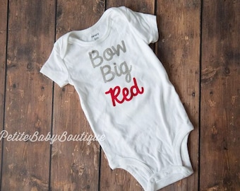 Bow Big Red! silver and red Bow Big Red bodysuit! Nebraska baby girl outfit!
