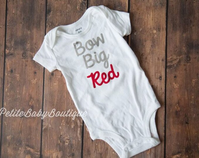 Bow Big Red! silver and red Bow Big Red bodysuit! Nebraska baby girl outfit!