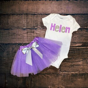 Custom purple and silver Personalized Name Outfit! Lavender and Grey Bodysuit and Tutu Set!