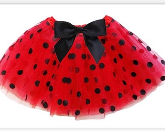 Red and black polka dot infant or toddler tutu with black satin bow / Ladybug Red and Black baby tutu / Lady Bug tutu / black polkadot