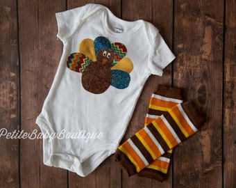Thanksgiving Turkey Outfit for baby boy or girl with matching leg warmers