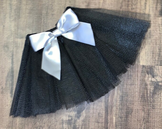 Black baby tutu or toddler tutu with silver removable or interchangeable bow / black and grey baby tutu / Halloween tutu / black tutu