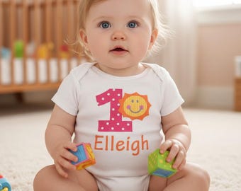 Sunshine First Birthday Outfit: Personalized Baby Girl Bodysuit