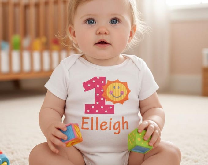 Sunshine First Birthday Outfit: Personalized Baby Girl Bodysuit