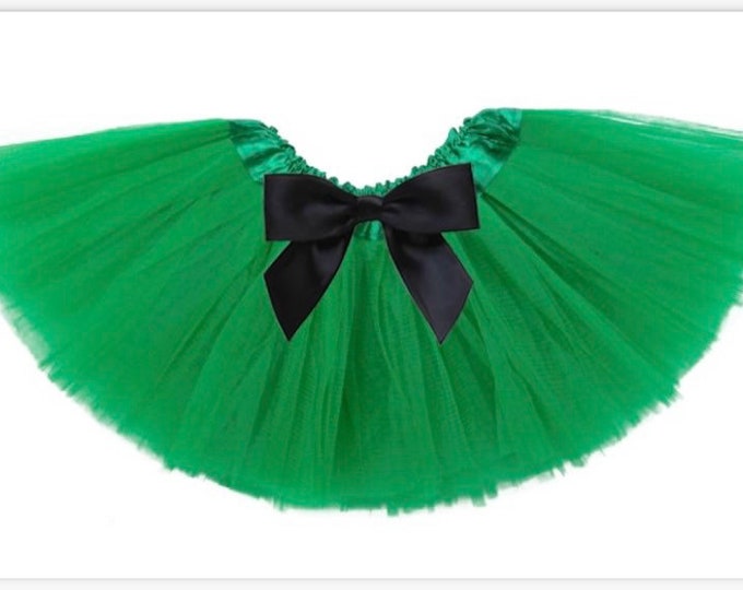 Kelly green baby tutu or toddler tutu with black satin removable interchangeable bow / Christmas Tutu / first birthday / newborn tutu