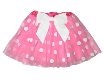Bubblegum Pink Polka Dot Tutu: Infant Toddler Costume with White Satin Bow