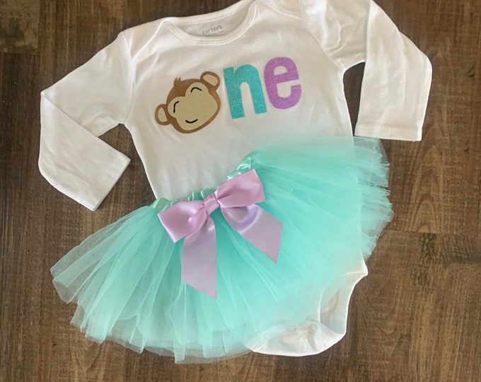 Little Monkey 1st Birthday Outfit! Monkey First Birthday Shirt! Girl Wild One birthday / Girl First birthday shirt / blue and purple tutu