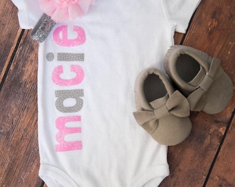 Custom Monogrammed Name Outfit! Silver and Pink Headband