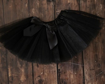 Black baby tutu or toddler tutu with black removable or interchangeable bow / black baby infant tutu / halloween tutu / black tutu