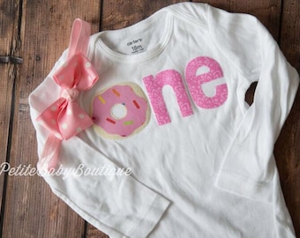 Donut First Birthday Bodysuit: Pink Sprinkle Outfit with Headband