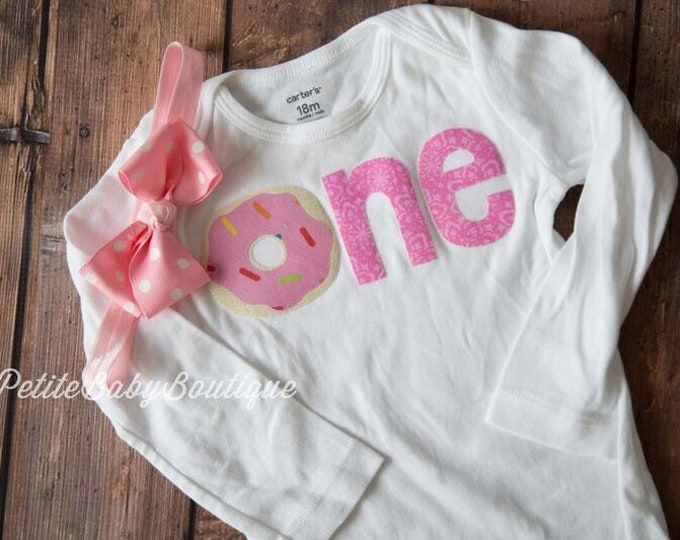 Donut grow up first birthday bodysuit with matching headband! Pink sprinkle donut one First Birthday Outfit! Doughnut first birthday / Donut