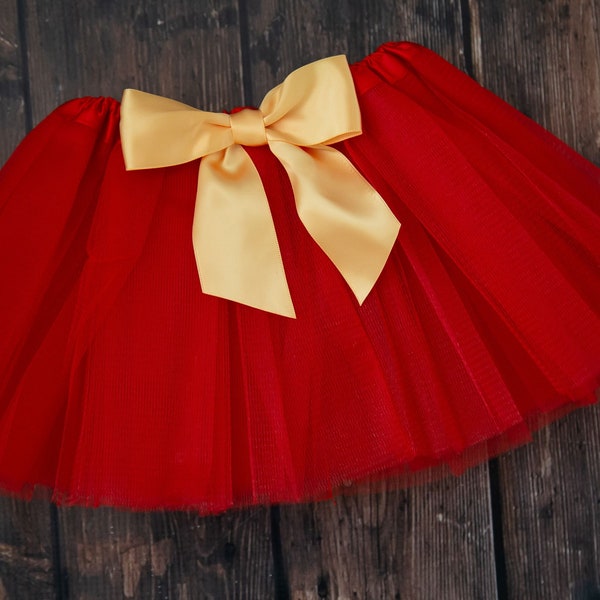 Red baby tutu or toddler tutu with yellow satin removable interchangeable bow / Red and Yellow Football Tutu / first birthday / newborn tutu