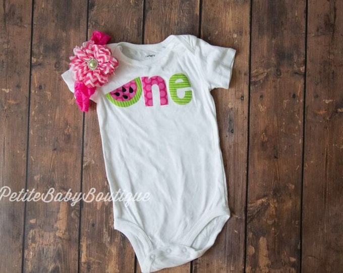 Watermelon 1st Birthday! Pink and green watermelon one First Birthday bodysuit and matching headband / Tutti Fruity Birthday / Watermelon
