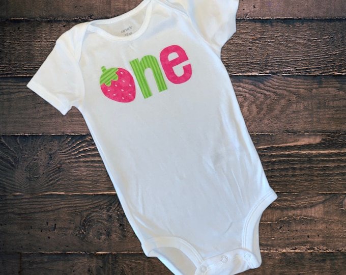 Berry Sweet One Strawberry 1st Birthday Bodysuit! Pink and green one First Birthday Outfit! Tutti Fruity Birthday / pink strawberry