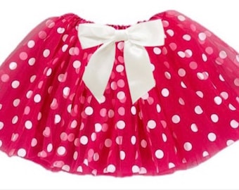 Pink Polka Dot Tutu: Infant Toddler Costume with White Satin Bow