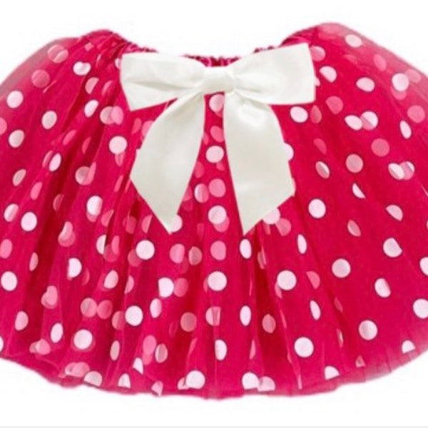 Pink and white polka dot infant or toddler tutu with white satin bow / Minnie Mouse Pink and White baby tutu /  Halloween white polkadot