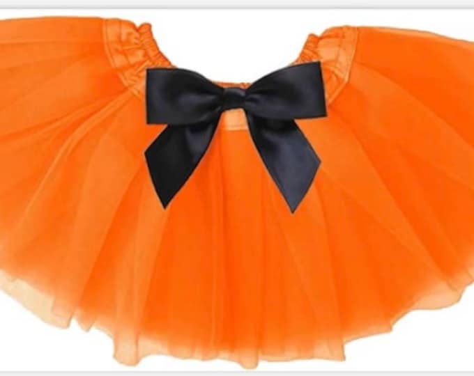 Orange infant or toddler tutu with black satin removable or interchangeable bow / orange baby tutu / halloween tutu / orange and black tutu