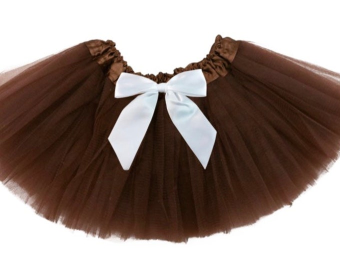 Brown infant or toddler tutu with white satin removable or interchangeable bow / brown baby tutu / brown child tutu