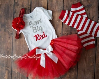 Bow Big Red! silver and red Bow Big Red bodysuit with matching sparkly headband and red tutu with white bow!