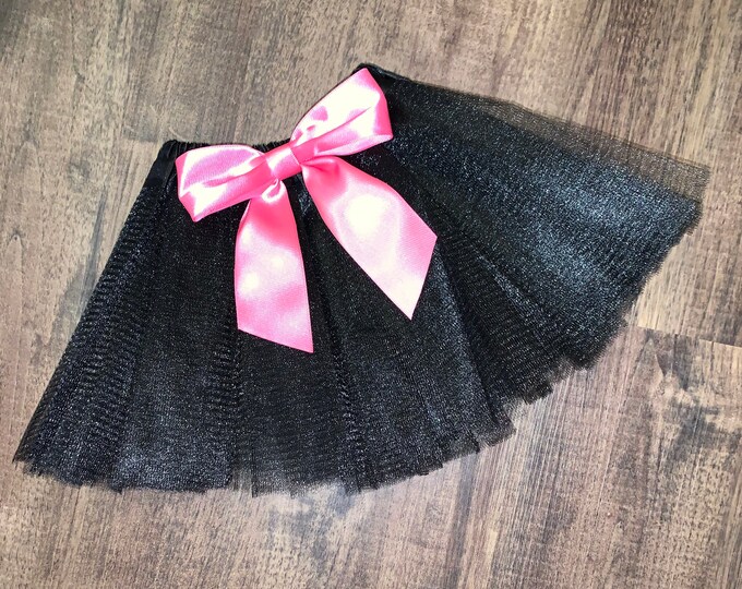 Black infant or toddler tutu with pink removable or interchangeable bow / black and pink baby tutu / Halloween tutu / black tutu